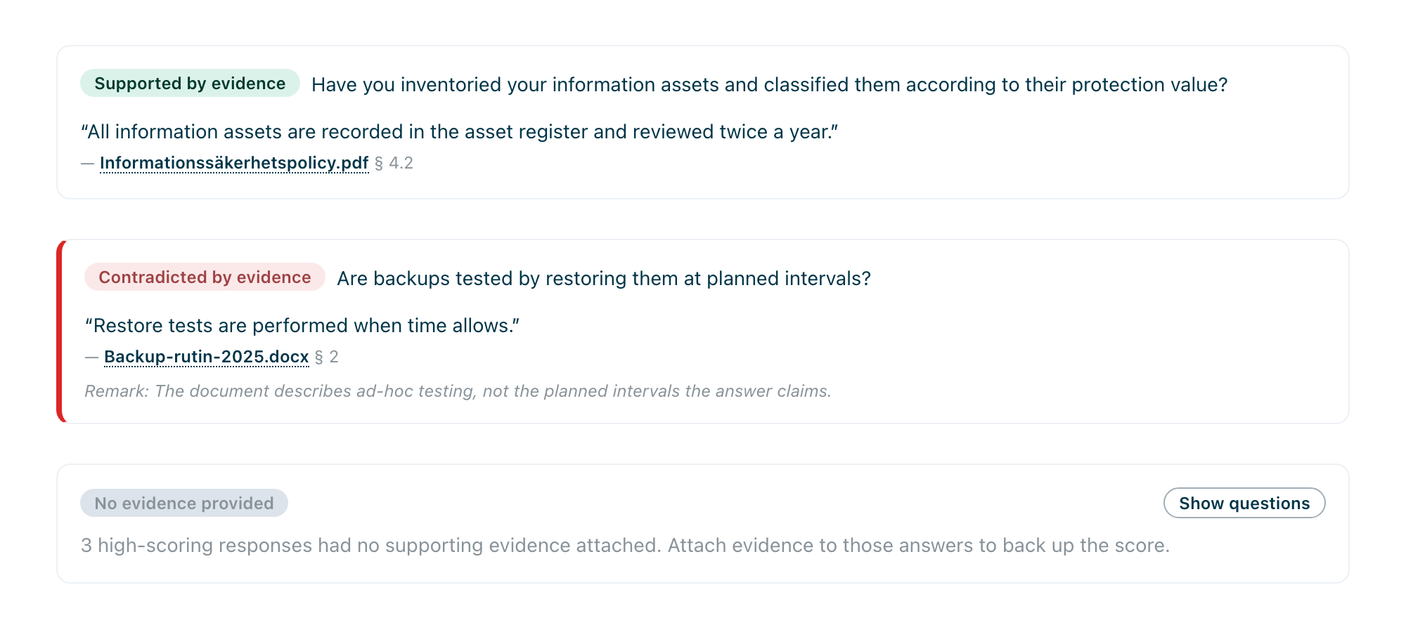 Evidence markers on a report